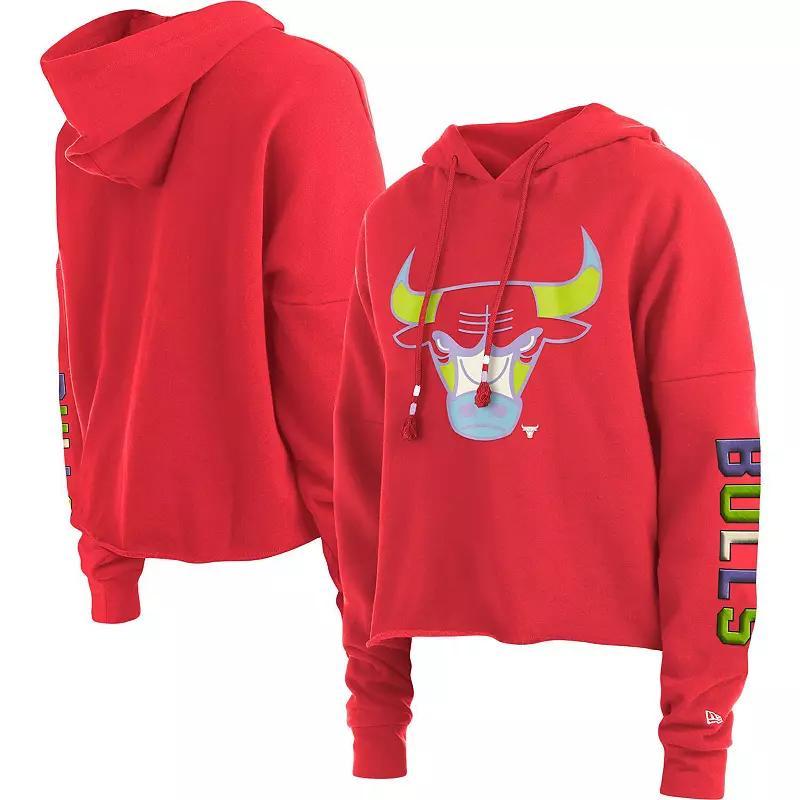Women's New Era Red Chicago Bulls Color Pack Cropped Top Pullover Hoodie, Size: Large Product Image