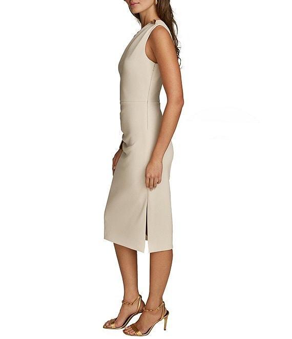 Donna Karan Asymmetrical Neck One Shoulder Gold Broach Midi Sheath Dress Product Image