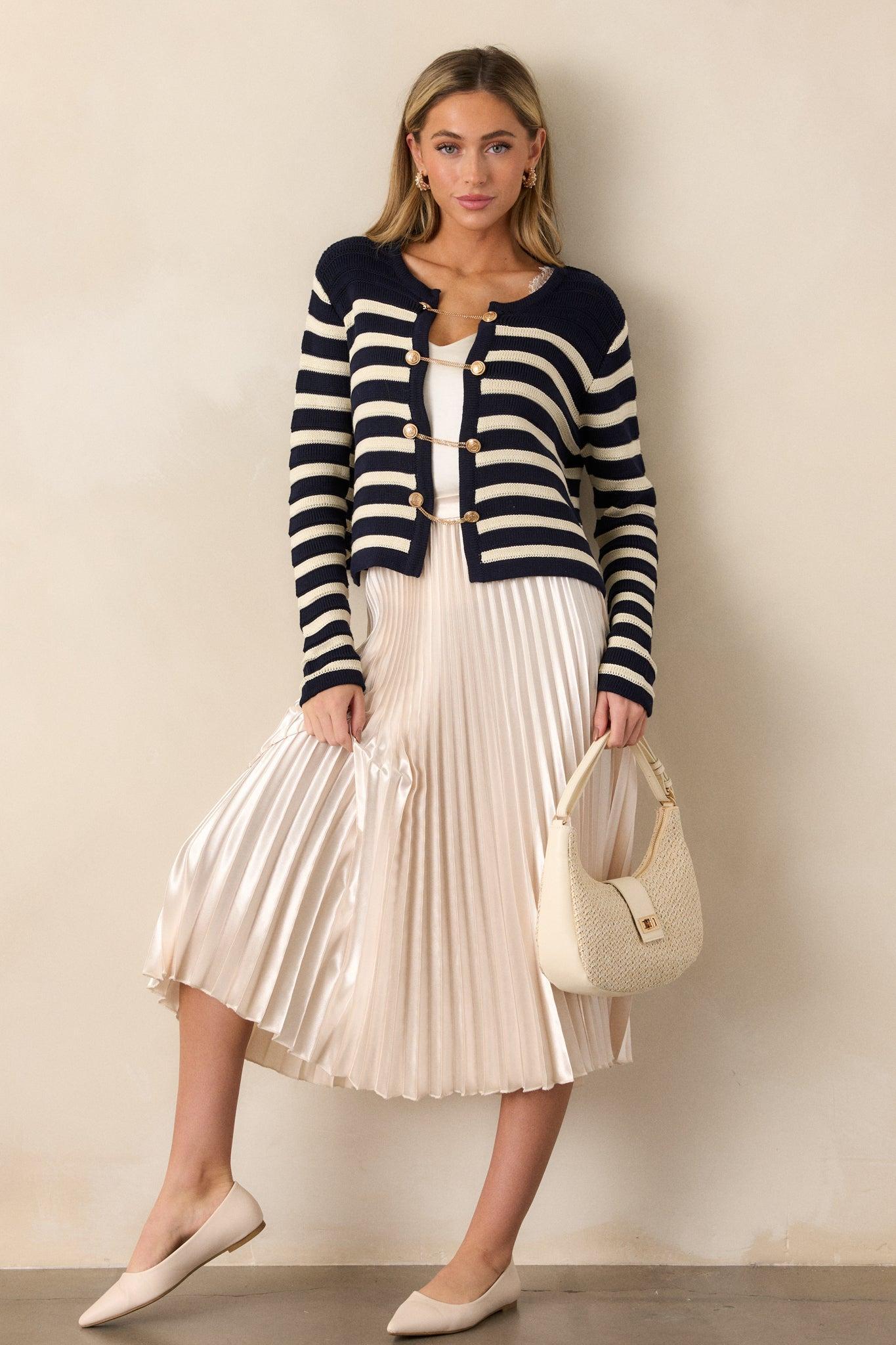 Harborside Hideaway Navy & White Stripe Cardigan Product Image