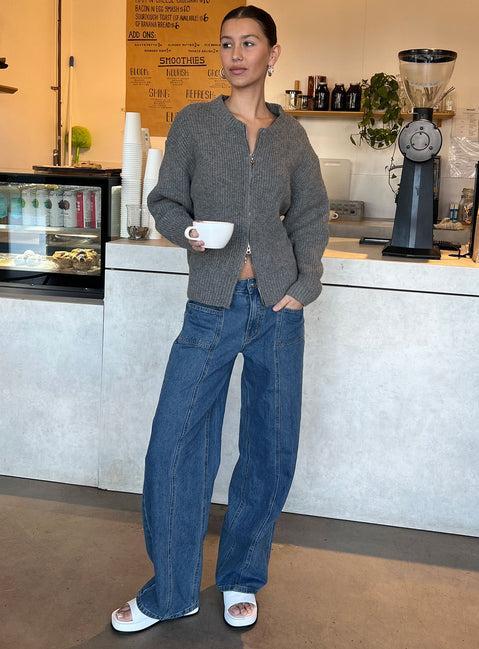 Taji Mid Rise Wide Leg Jeans Dark Blue Product Image