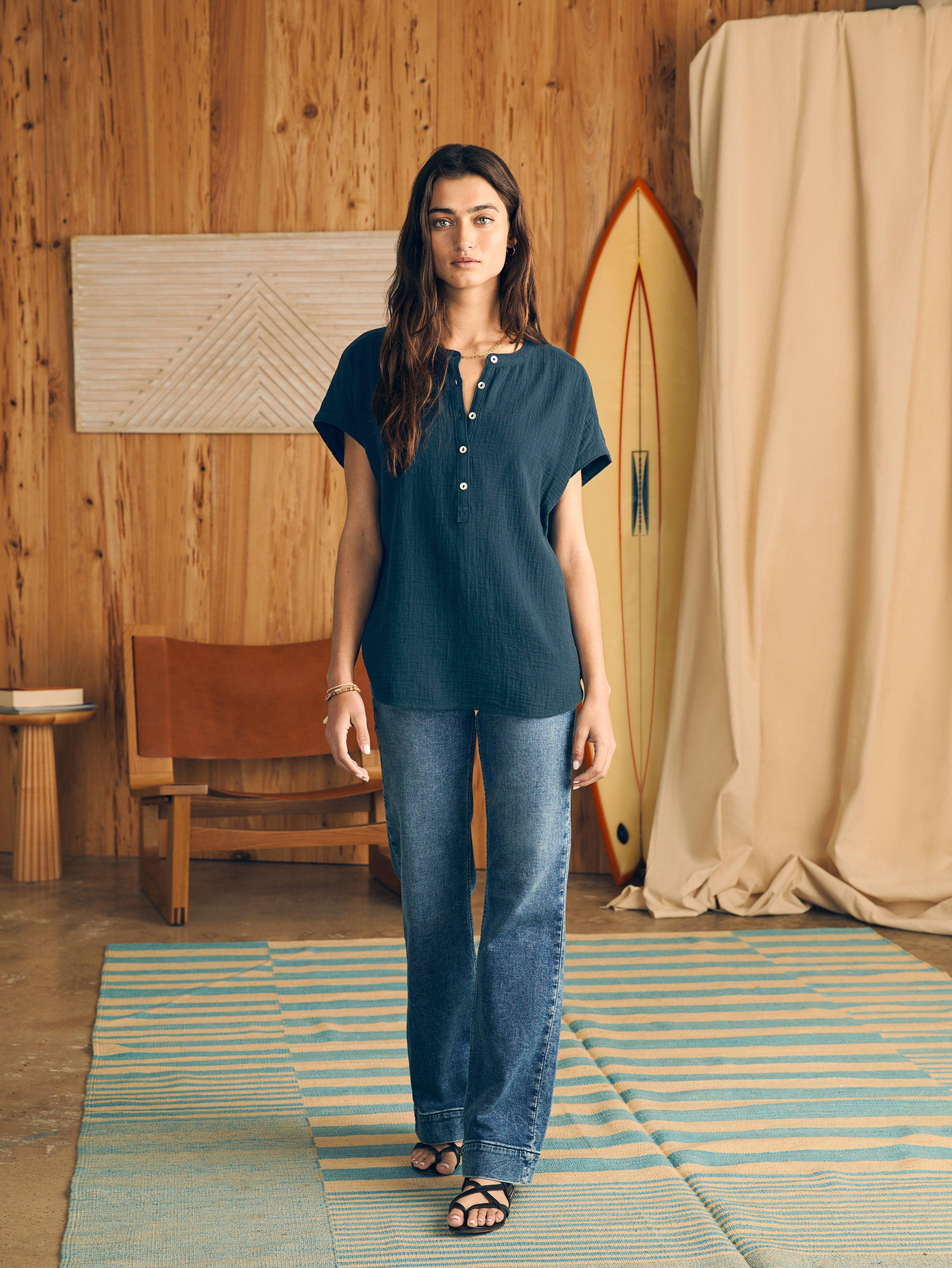 Dream Cotton Gauze Desmond Top - Navy Female Product Image