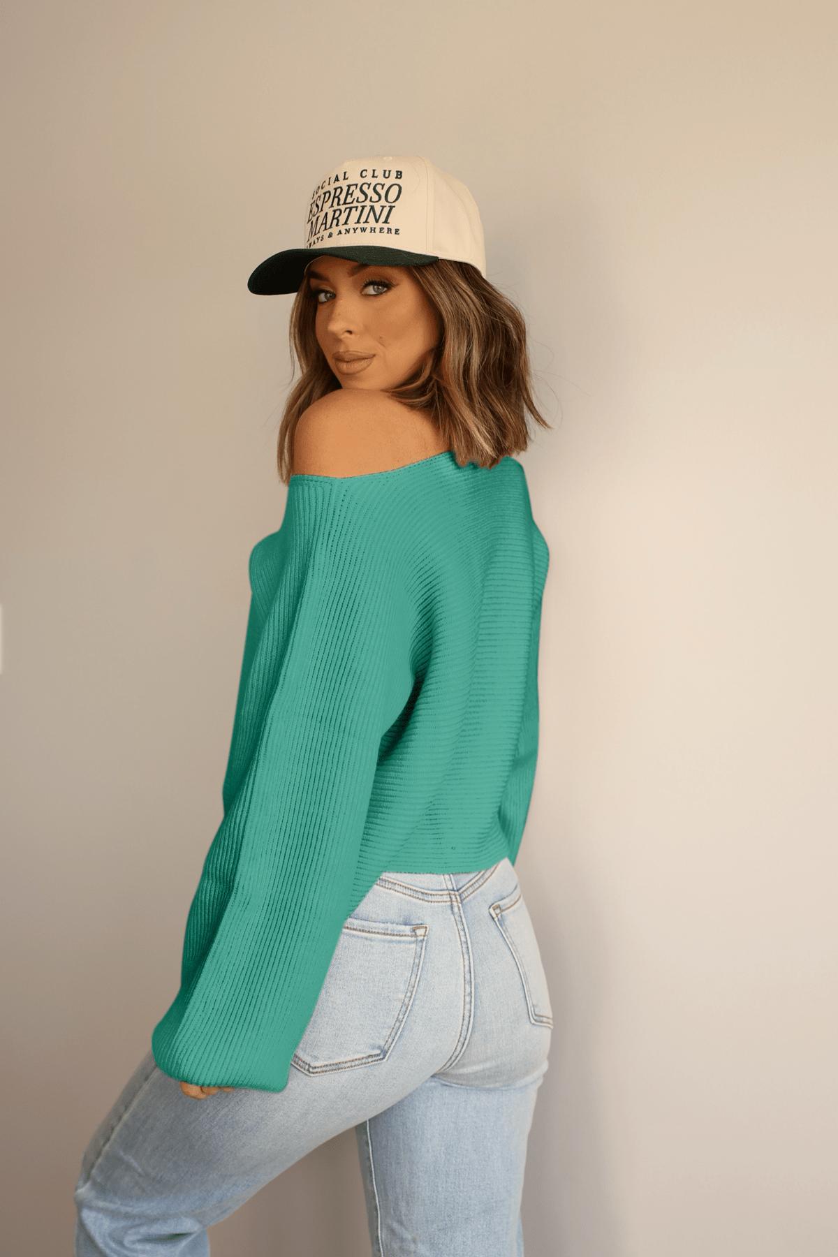 Avery Ribbed Boat Neck Sweater - Green - FINAL SALE Product Image
