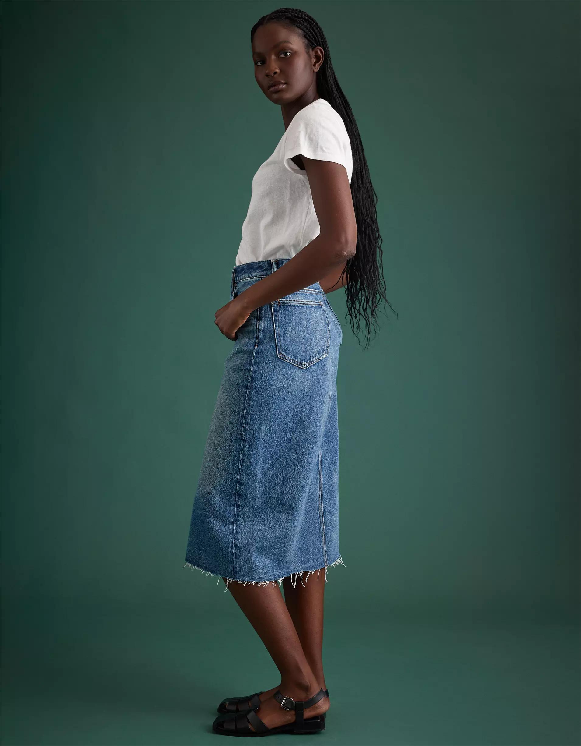 AE77 Premium Denim Midi Skirt Product Image