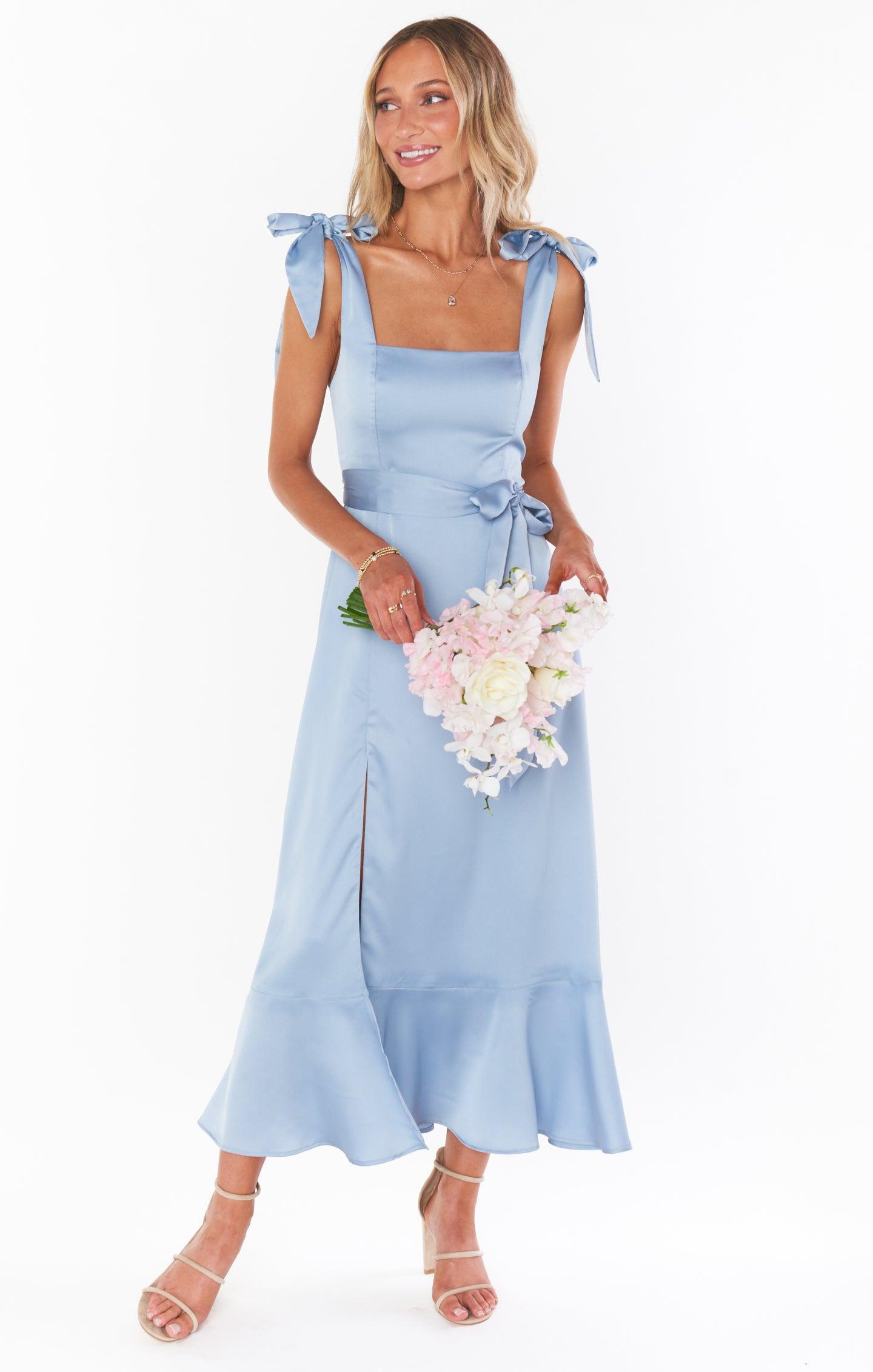 Claire Midi Dress ~ Steel Blue Luxe Satin Product Image