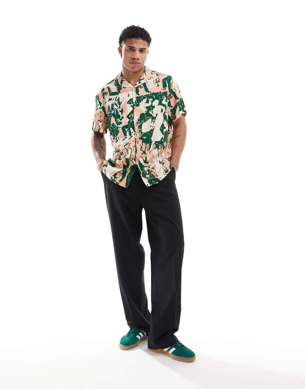 ASOS DESIGN relaxed camp collar shirt with jazz band print Product Image