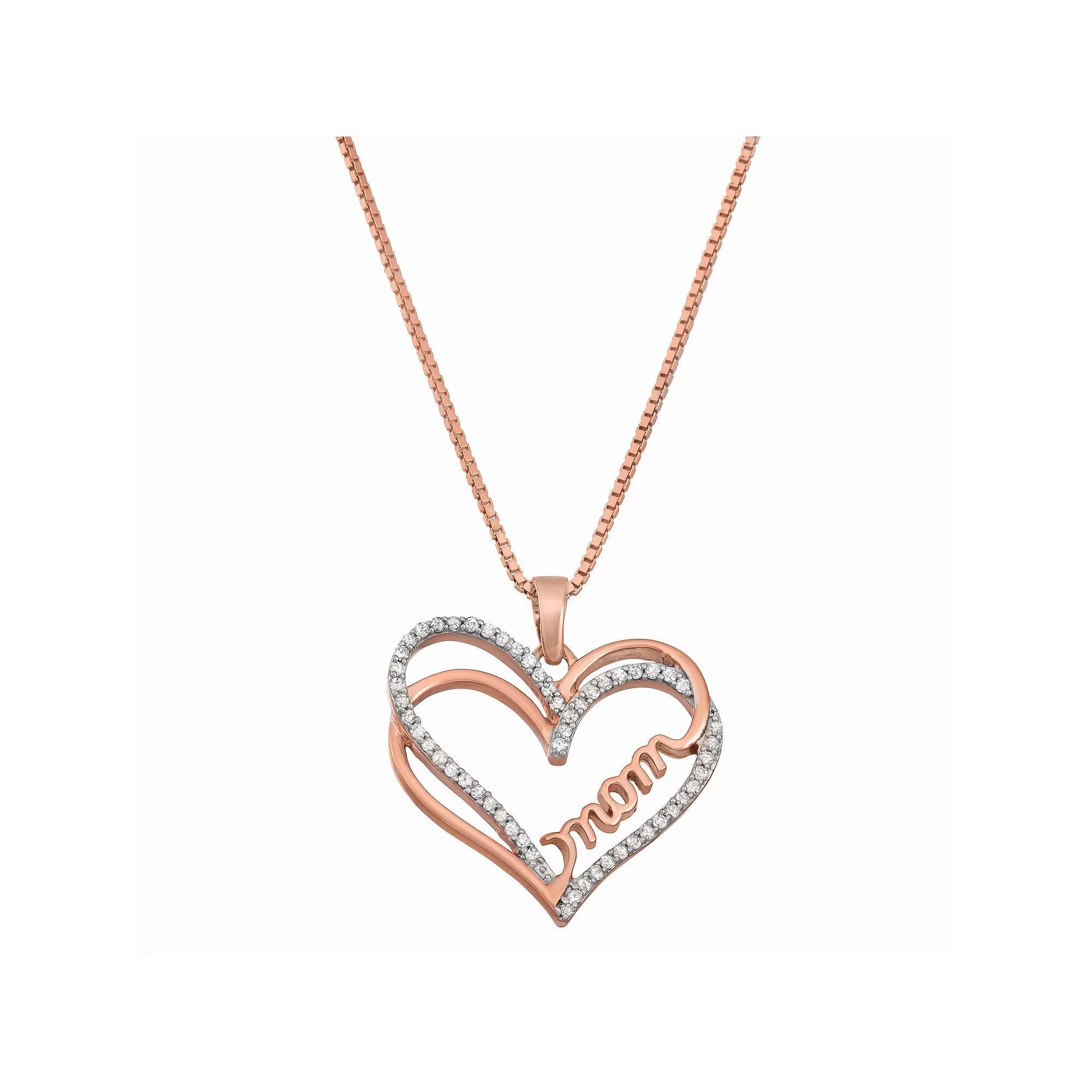 HDI Carat T.W. Diamond Heart Mom Pendant Necklace, Women's, Pink Product Image