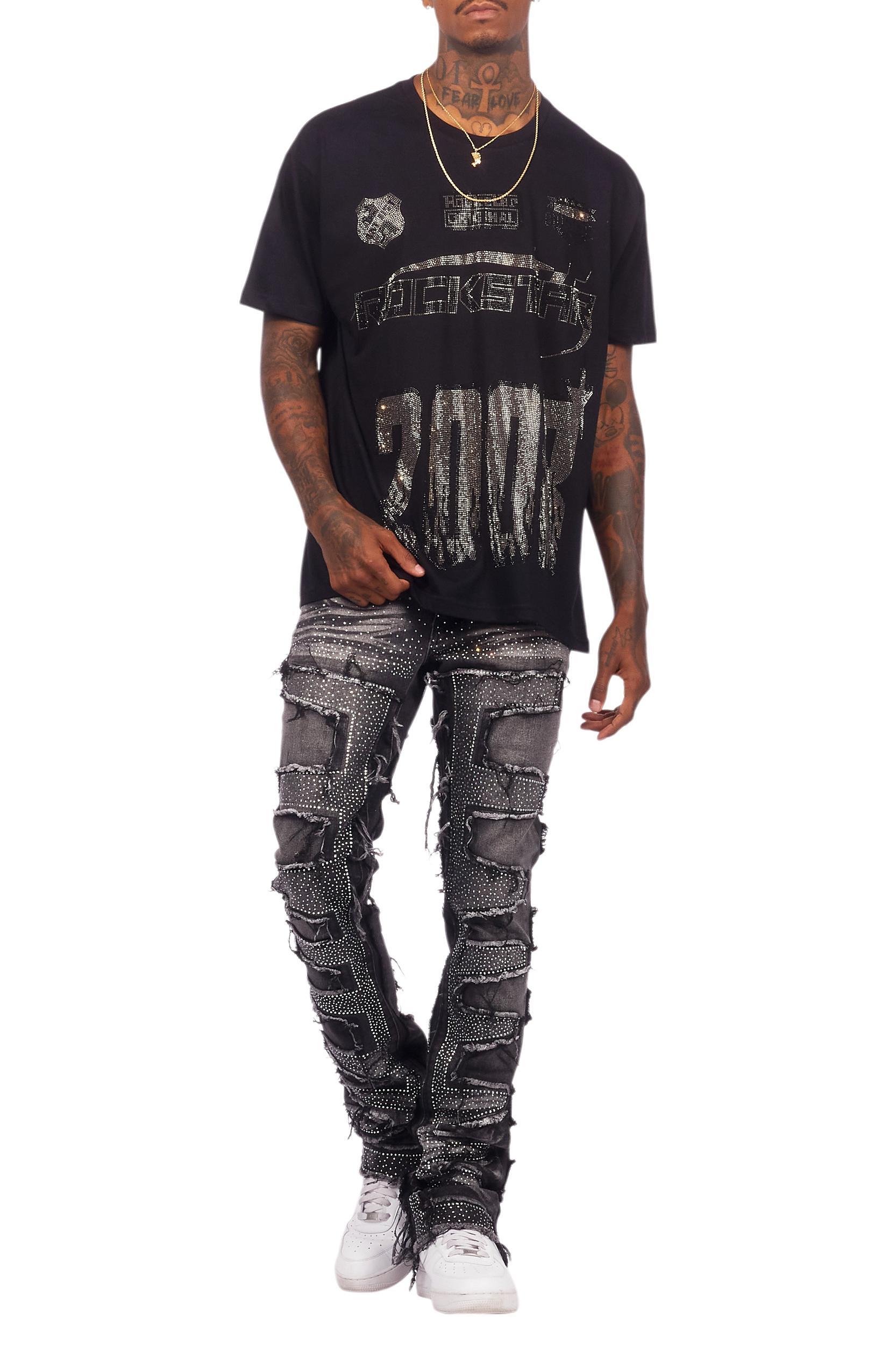 Brazen Black Graphic Rhinestone T-Shirt Male Product Image