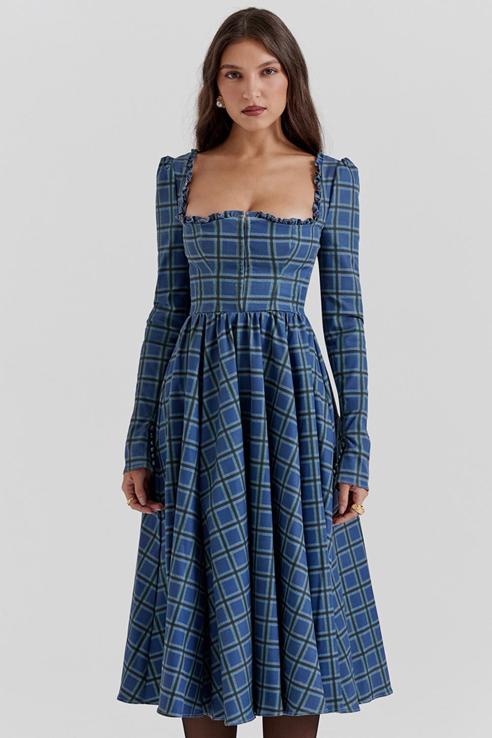 Delia Blue Tartan Midi Dress Product Image