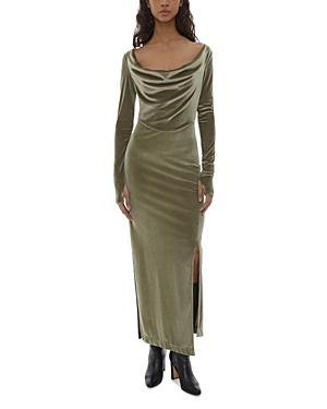 Womens Draped Velvet Maxi Dress Product Image