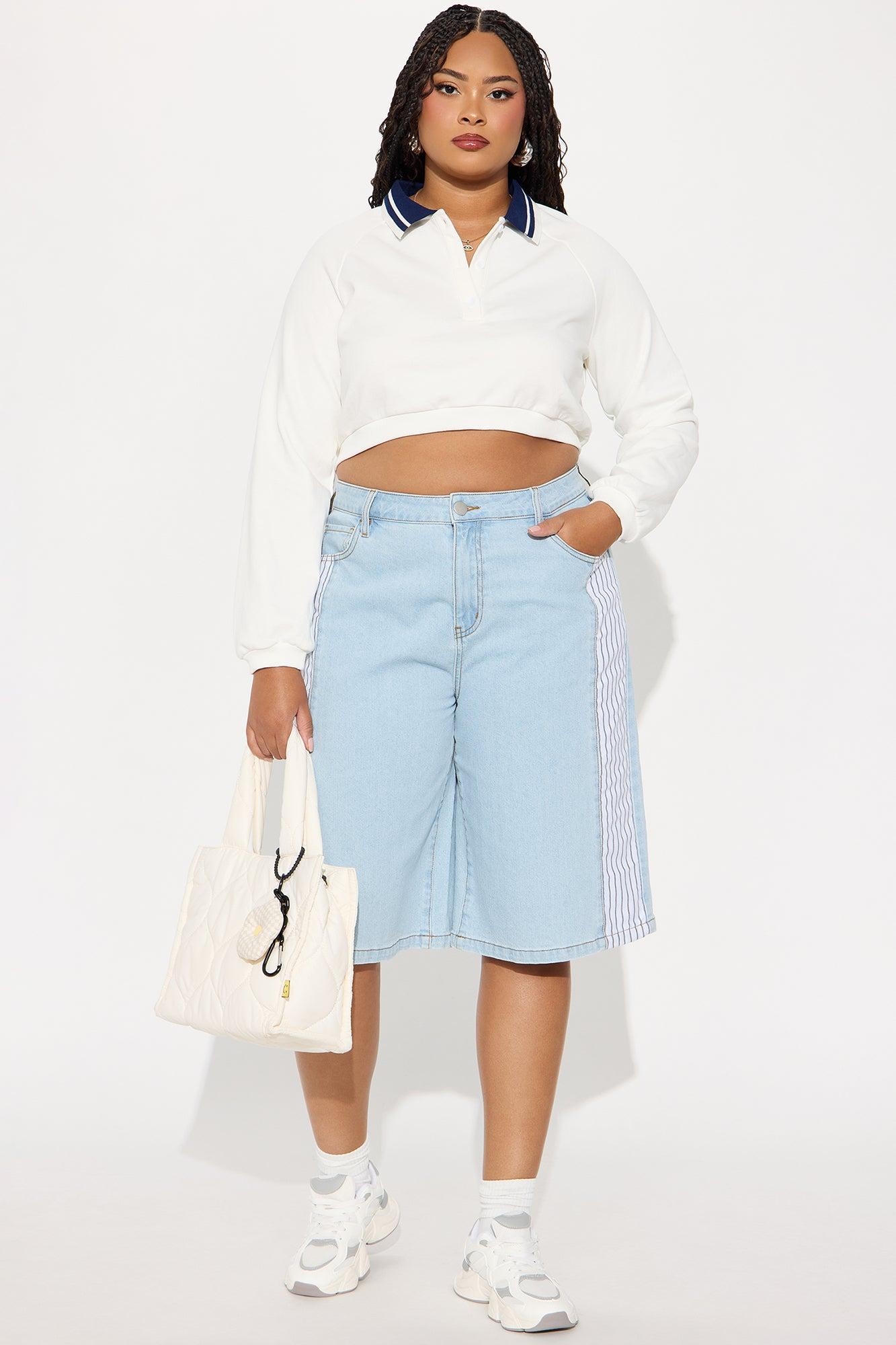 Xandi Non Stretch Stripe Denim Jorts - Light Wash Product Image