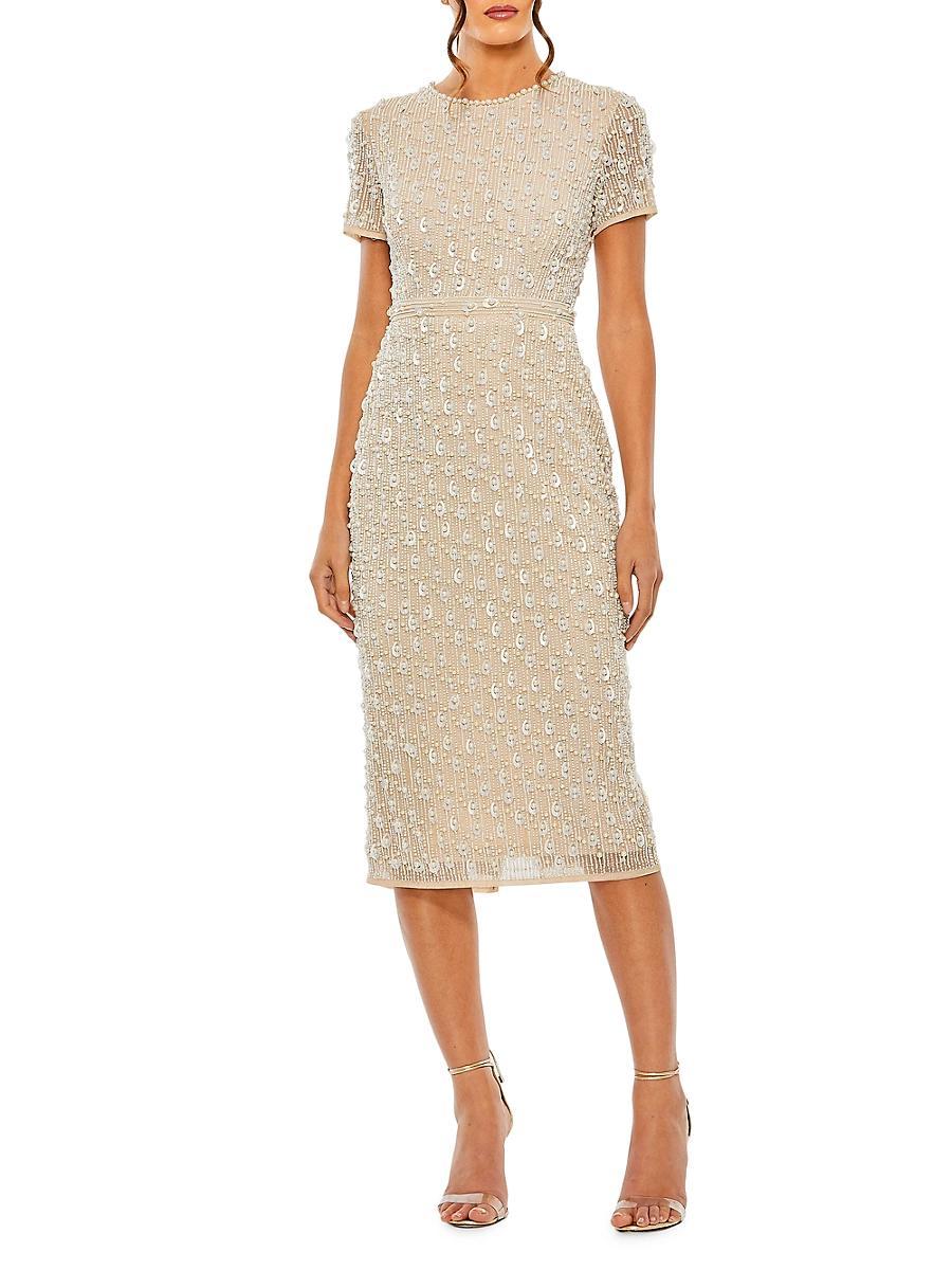 Womens Embellshed Short-Sleeve Column Dress Product Image