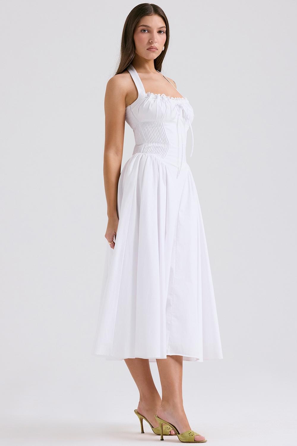 Adabella White Cotton Halter Sundress Product Image