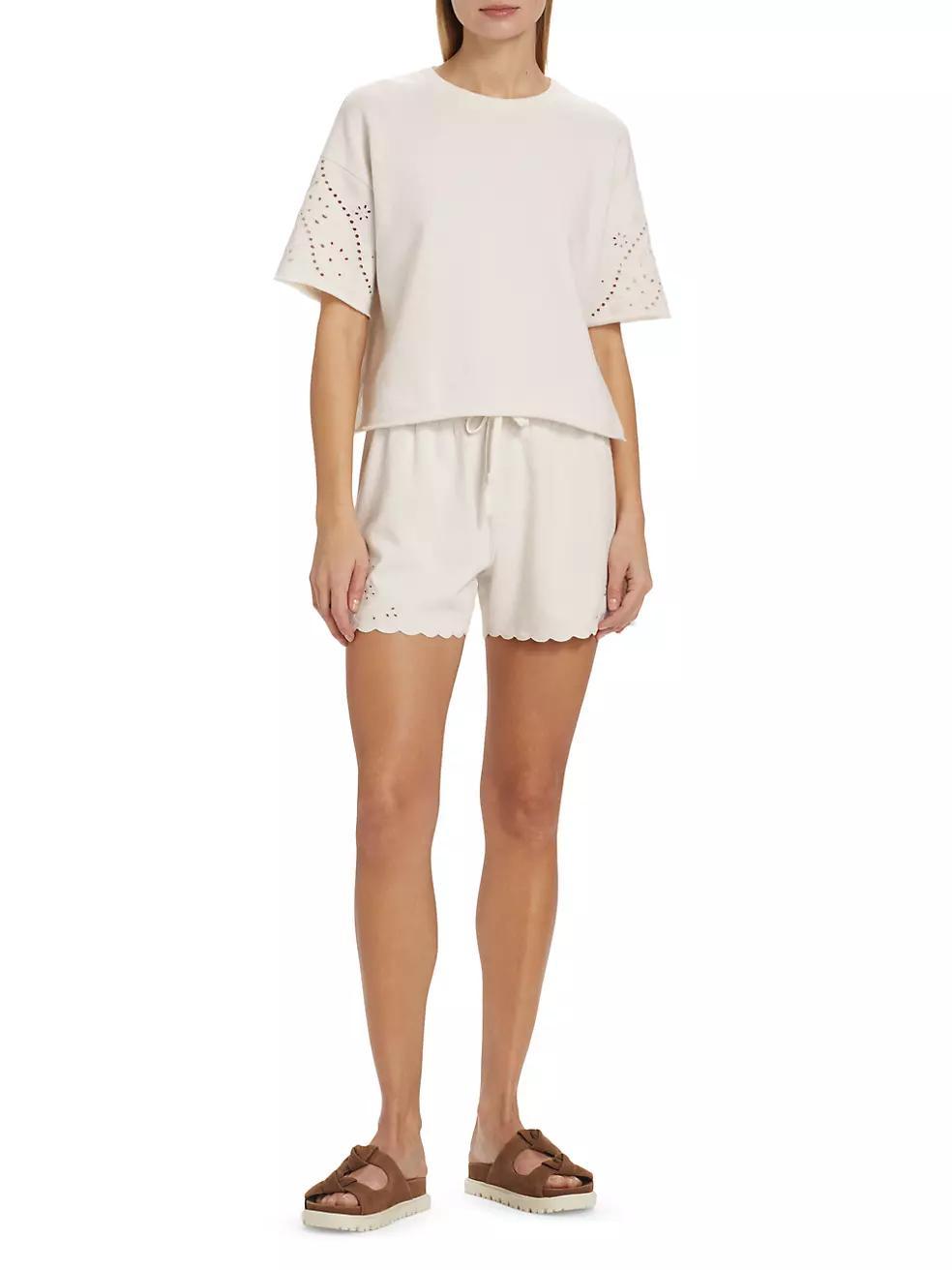 Raylee Eyelet-Embroidered Boxy Short-Sleeve Sweatshirt Product Image