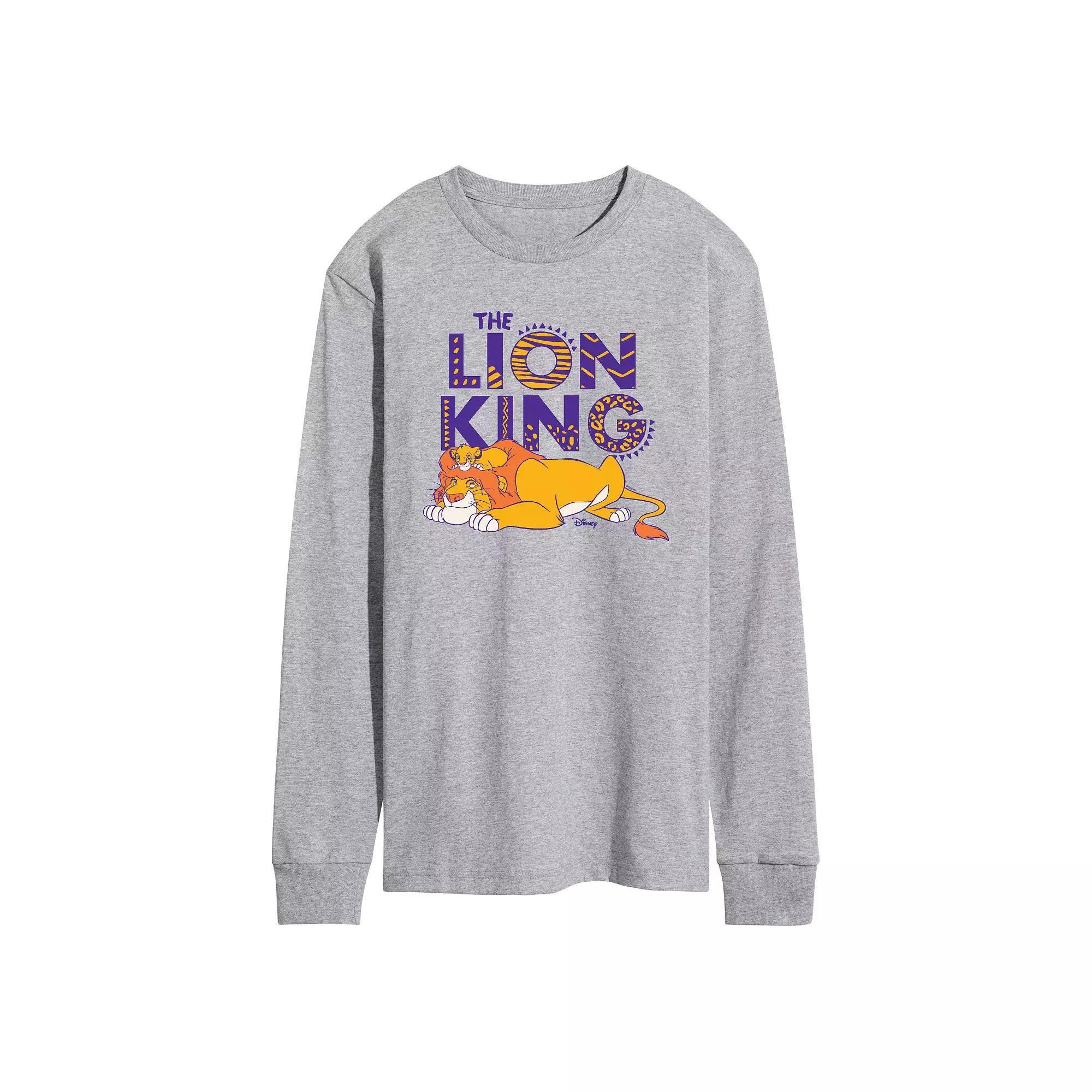 Disneys Lion King Simba & Mufasa Mens Long Sleeve Graphic Tee Grey Gray Product Image