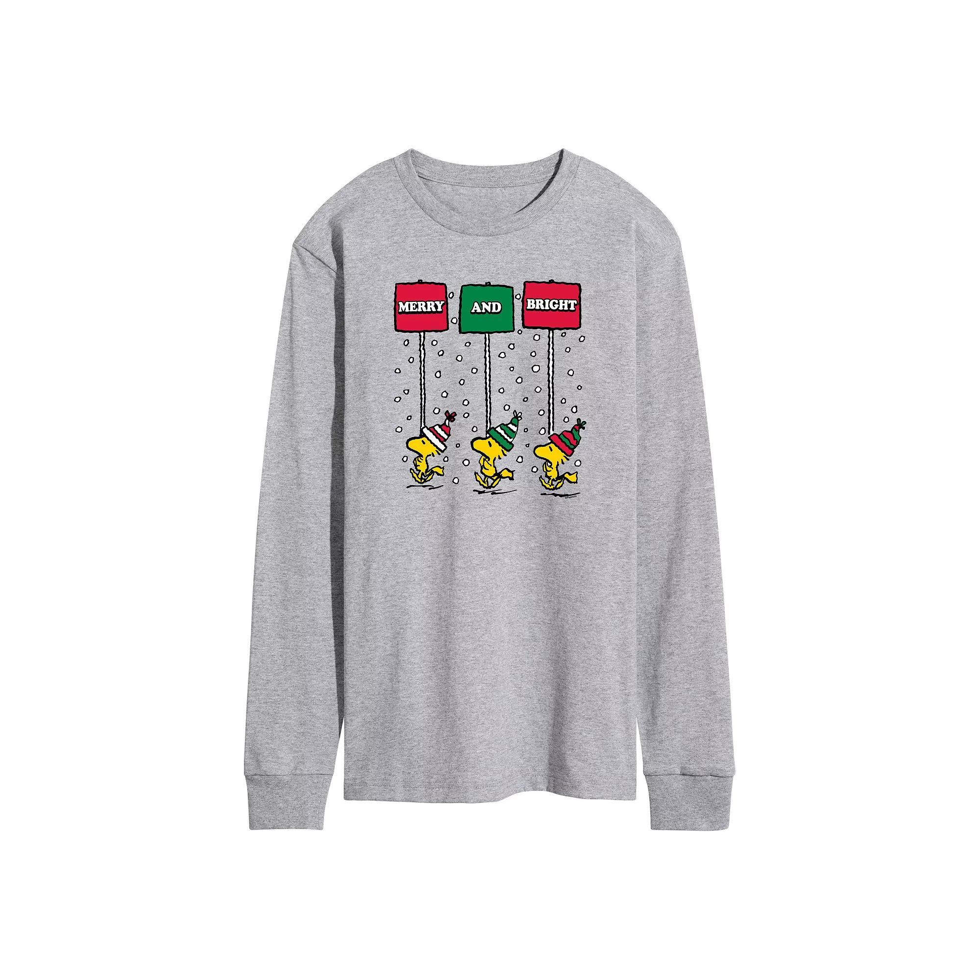 Mens Peanuts Woodstock Merry & Bright Long Sleeve Graphic Tee Product Image