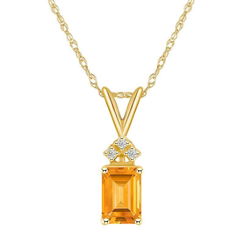 Celebration Gems 14k Gold Emerald Cut Citrine & Diamond Accent Pendant Necklace, Women's, Size: 18", 14k Whgold Product Image