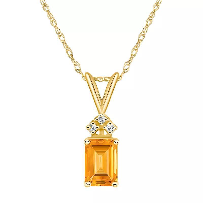 Celebration Gems 14k Gold Emerald Cut Citrine & Diamond Accent Pendant Necklace, Women's, Size: 18", 14k Whgold Product Image