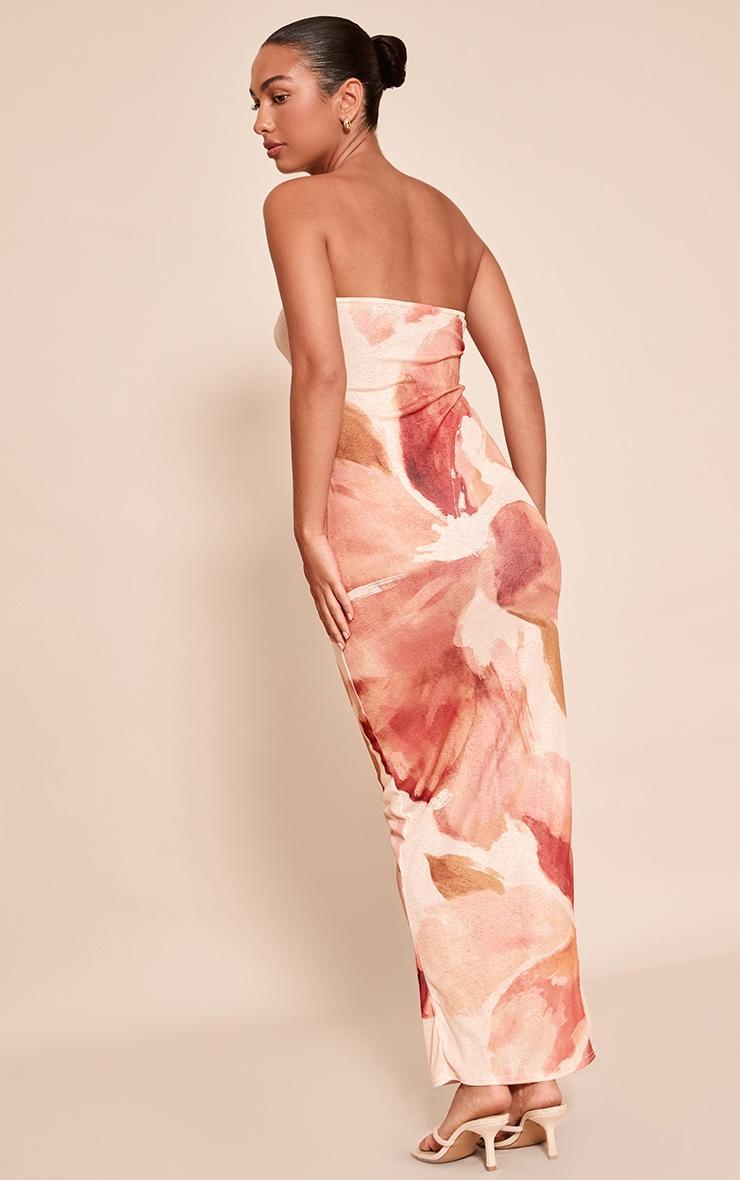 Pink Floral Abstract Printed Onion Skin Bandeau Maxi Dress Product Image