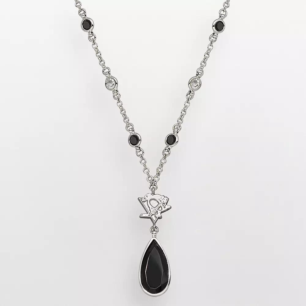 LogoArt Pittsburgh Penguins Silver Tone Crystal Logo Teardrop Y Necklace, Women's Product Image