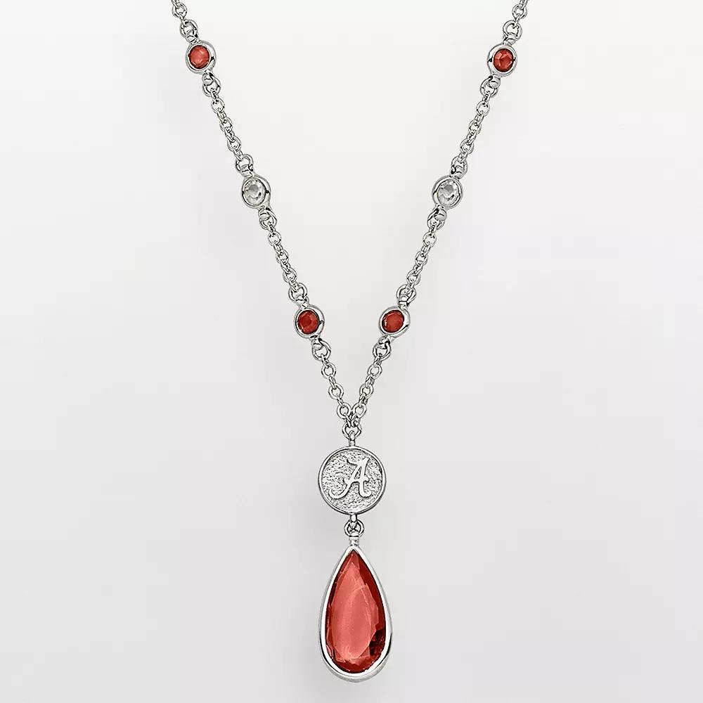 LogoArt Alabama Crimson Tide Silver Tone Crystal Logo Teardrop Y Necklace, Women's Product Image