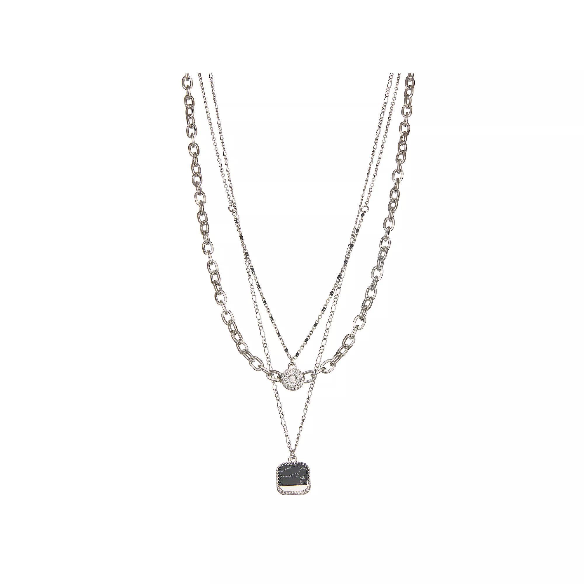 Emberly Layered Charms Necklace, Women's, Silver Tone Product Image