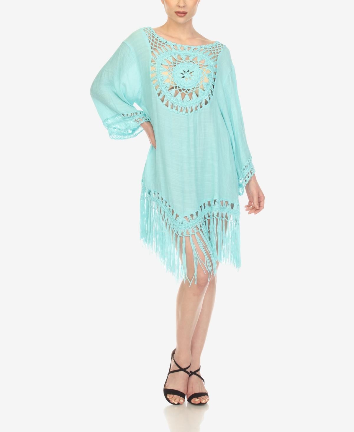 Crocheted Fringed Trim Dress Cover Up Product Image