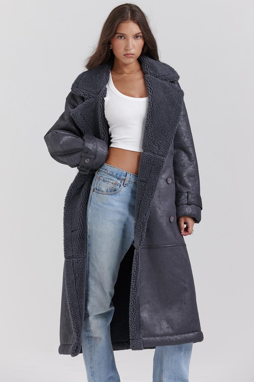 Deiji Grey Vegan Shearling Coat Product Image