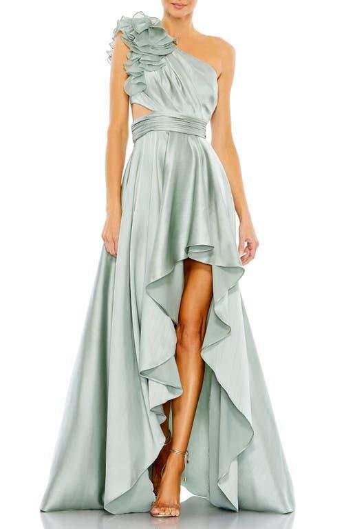 Womens Asymmetric Ruffled Satin High-Low Gown Product Image