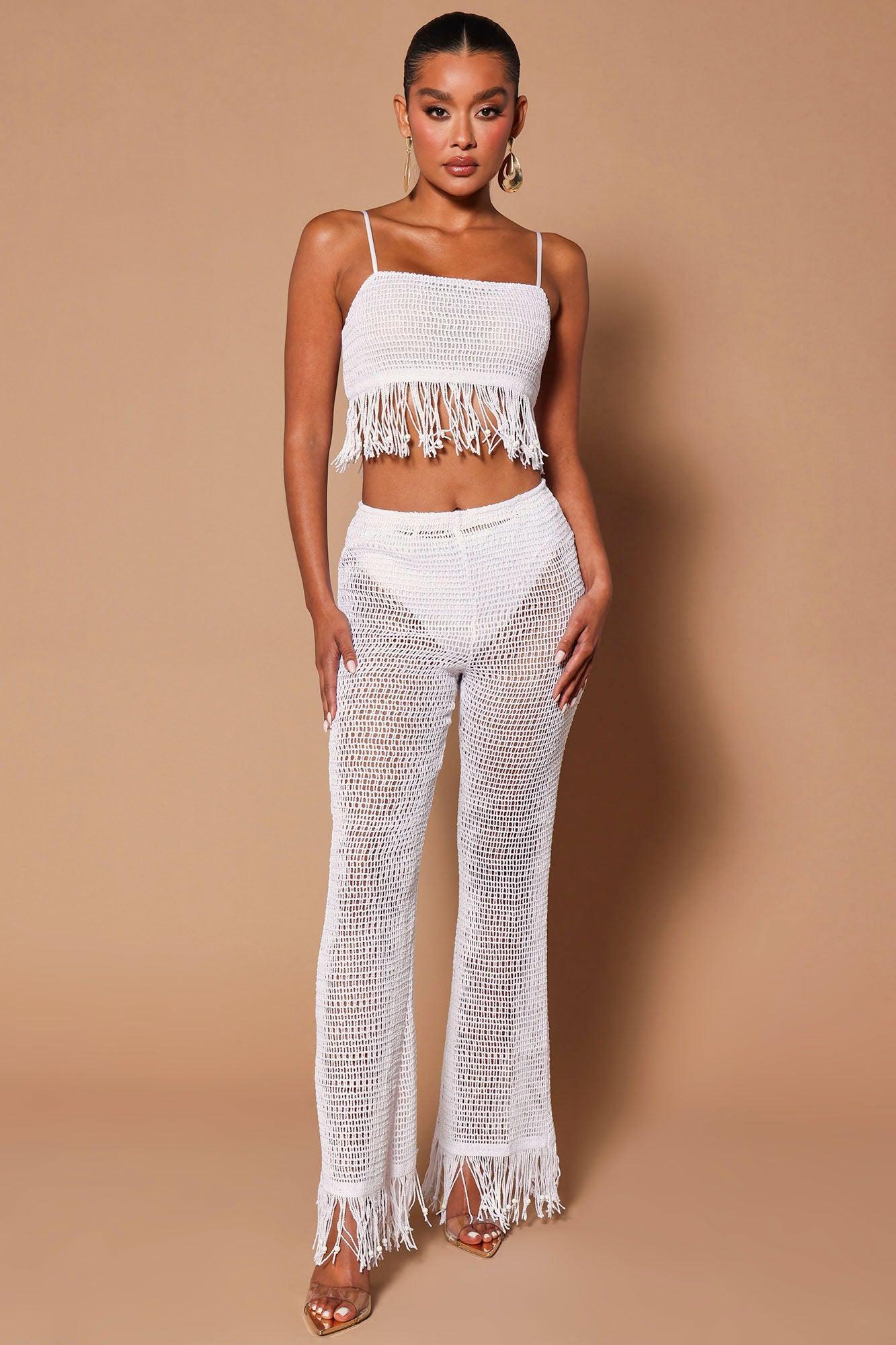 Bohemian Dreams Crochet Crop Top - White Product Image