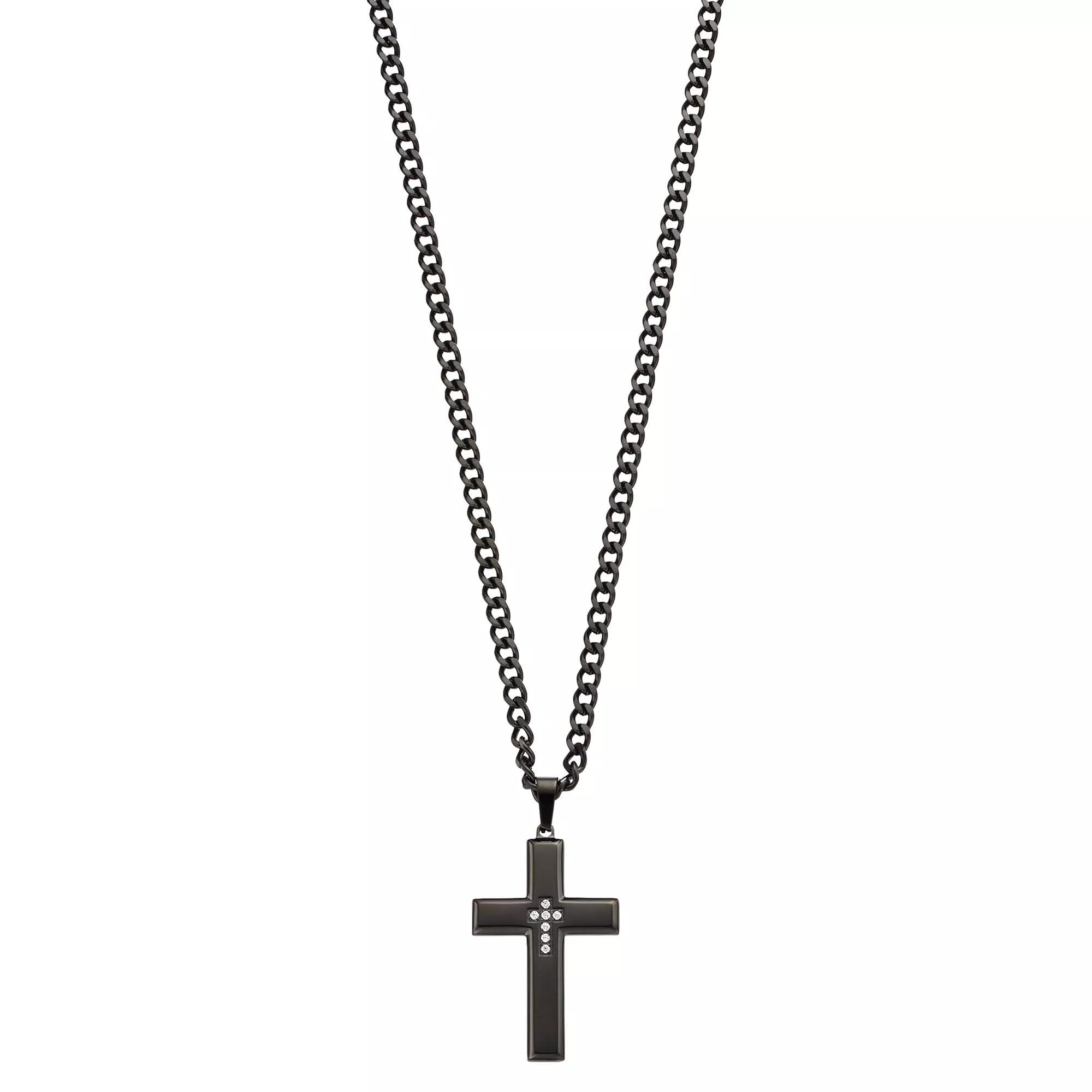 Diamond Brilliance Men's Black Stainless Steel 1/10 Carat T.W. Black Lab-Created Diamond Cross Pendant Necklace, Size: 24" Product Image