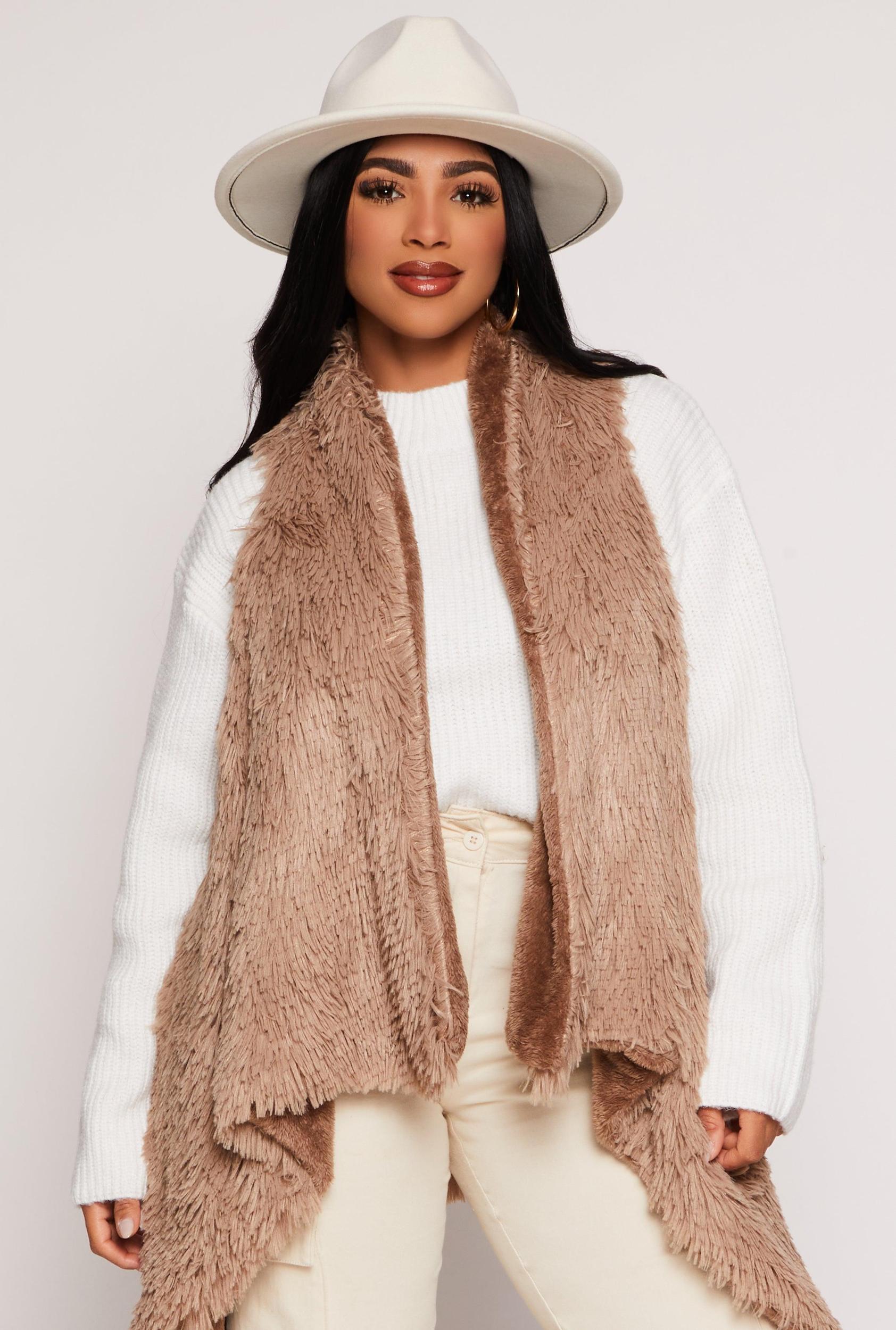 Womens Faux Fur Reversible Sleeveless Poncho Product Image