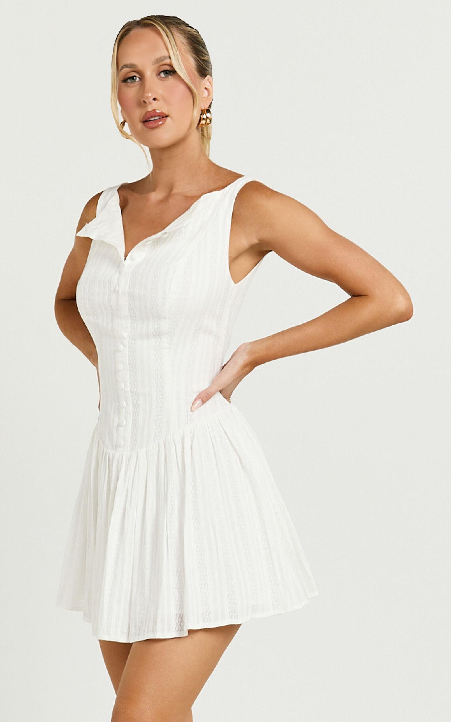 Zhai Mini Dress - High Neck Button Through Dress in Ivory Product Image