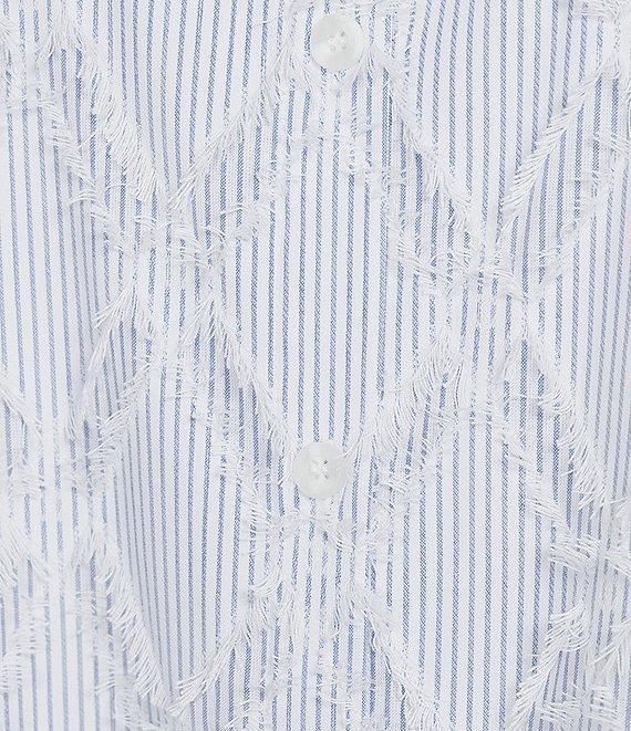 Ali Miles Plus Size Yarn-Dye Clipped Jacquard Printed Point Collar Short Sleeve Button Front Shirt Product Image