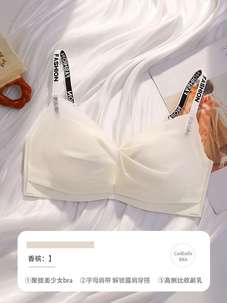 Lettering Ruched Wireless Bra Product Image