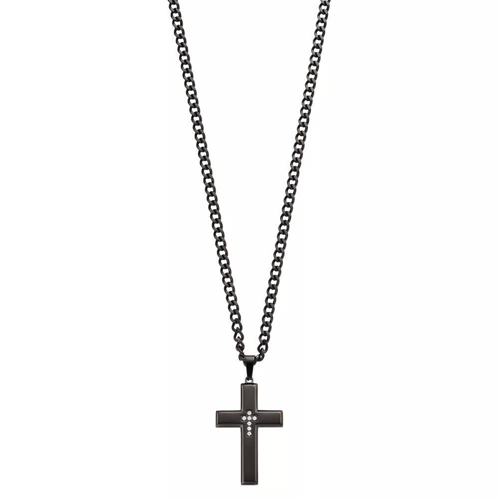 Diamond Brilliance Men's Black Stainless Steel 1/10 Carat T.W. Black Lab-Created Diamond Cross Pendant Necklace, Size: 24" Product Image