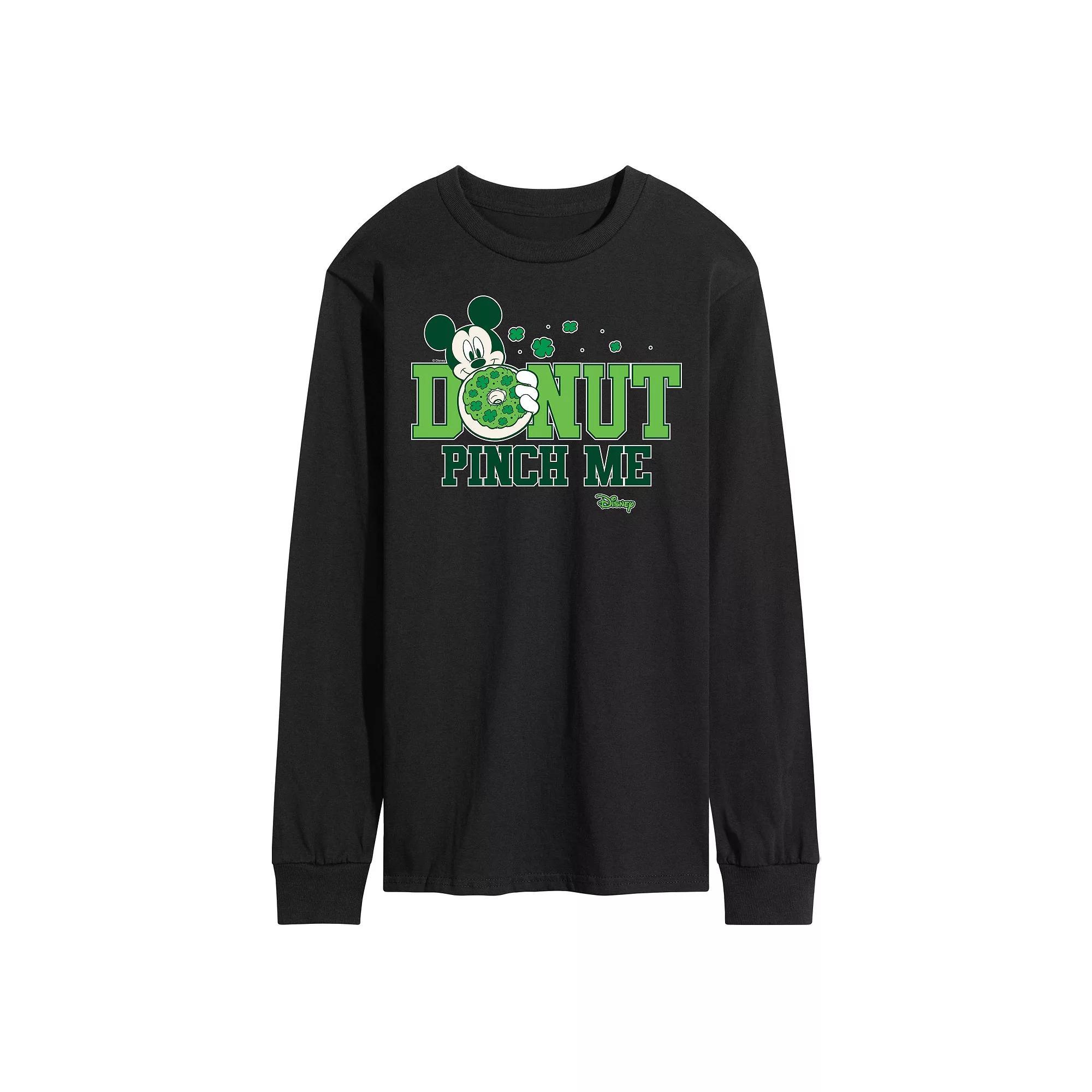Disneys Mickey Mouse Mens Donut Pinch Me Graphic Long Sleeve Graphic Tee Grey Gray Product Image