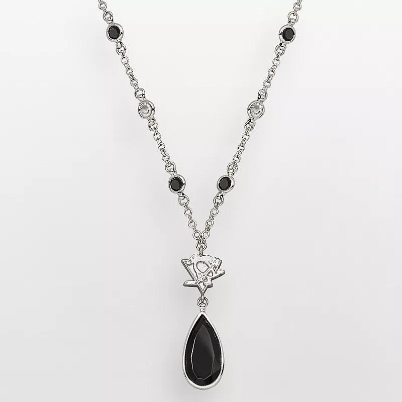 LogoArt Pittsburgh Penguins Silver Tone Crystal Logo Teardrop Y Necklace, Women's Product Image