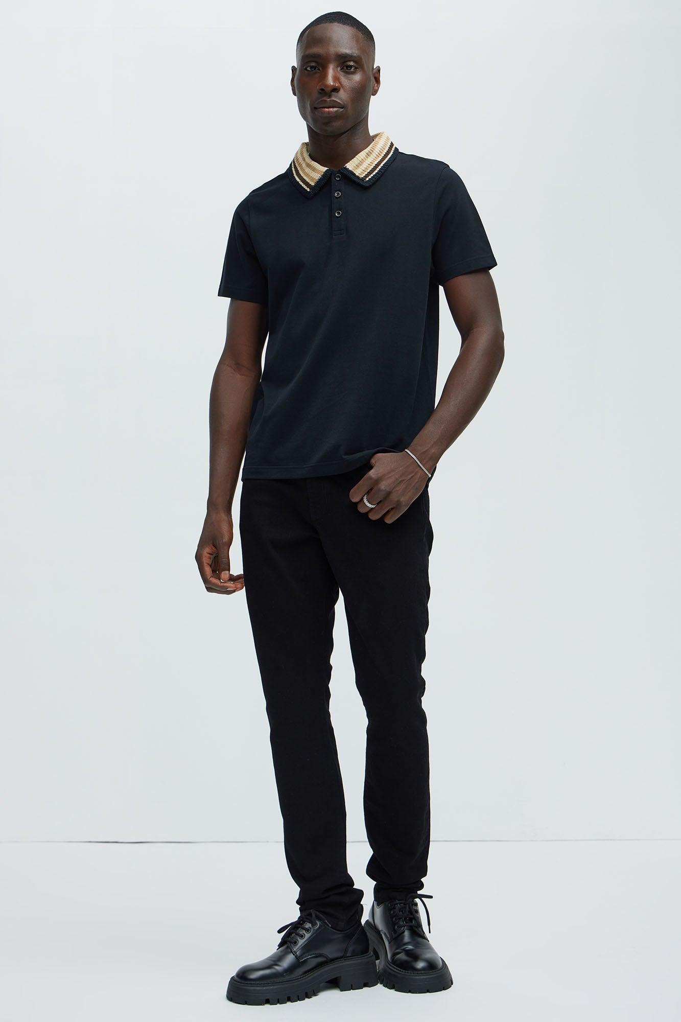 Anthony Contrast Collar Short Sleeve Polo - Black/combo Product Image