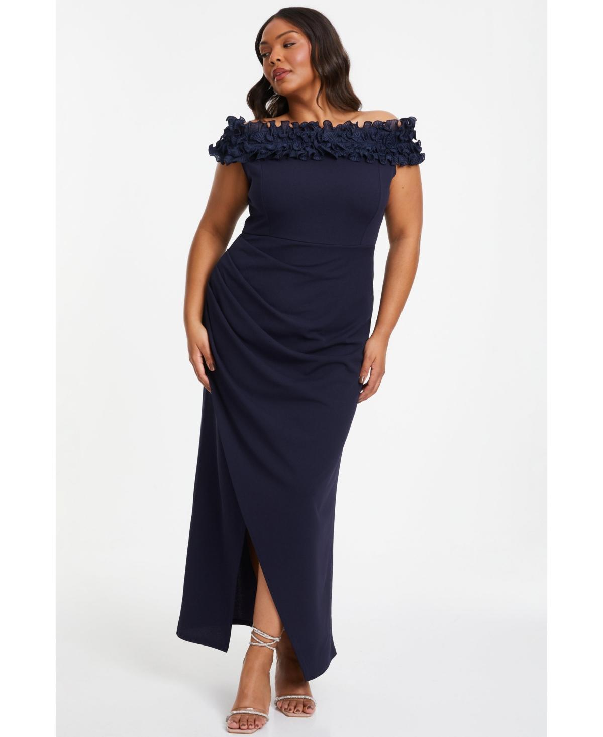 Quiz Womens Ruffle Bardot Ruched Maxi Dress Product Image
