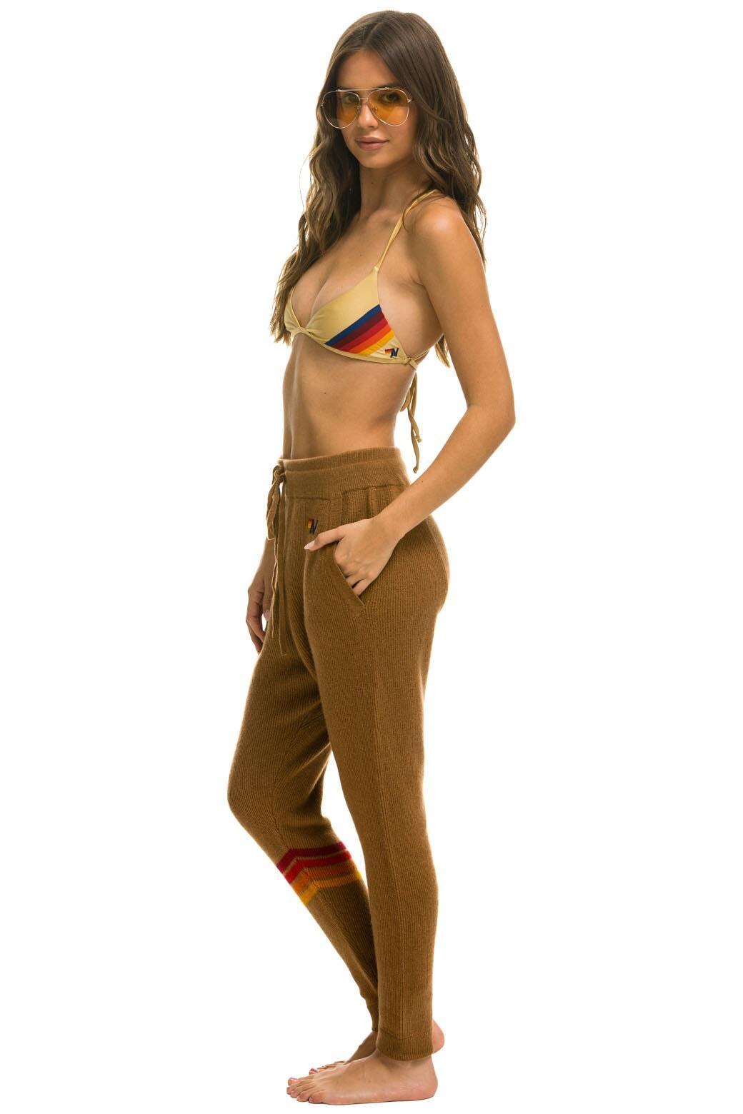 RAINBOW 4 STRIPE CASHMERE RELAXED FIT PANT - BUTTERSCOTCH Female Product Image