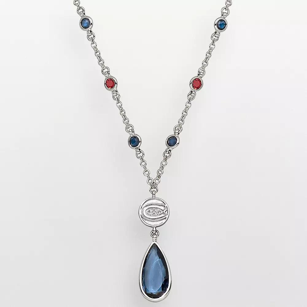 LogoArt Montreal Canadiens Silver Tone Crystal Logo Teardrop Y Necklace, Women's Product Image