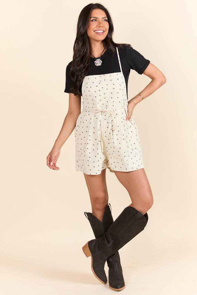Better Perspective Black and White Daisy Denim Romper Product Image