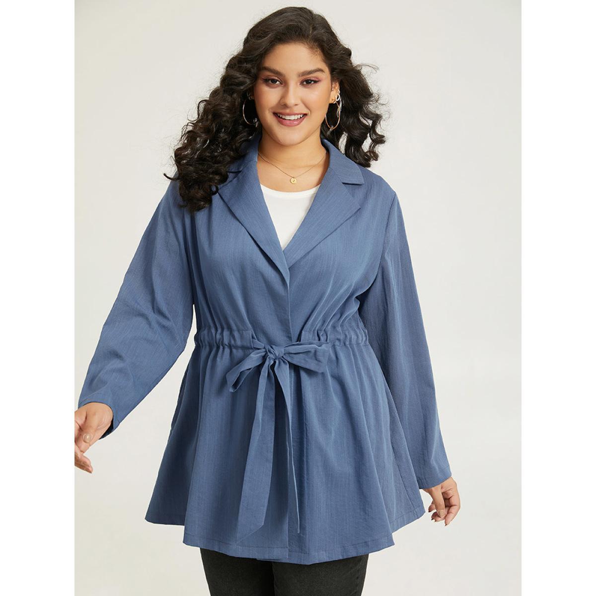 Plus Size Plain Drawstring Knot Gathered Coat Women Indigo Casual Plain Ladies Dailywear Winter Coats BloomChic 18-20/2X Product Image