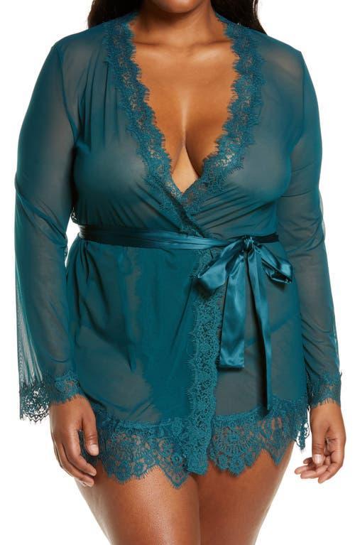 Plus Size Oh La La Cheri Provence Eyelash Lace Robe & G-String Set 94-11136X, Women's, Size: 3XL-4XL, White Product Image