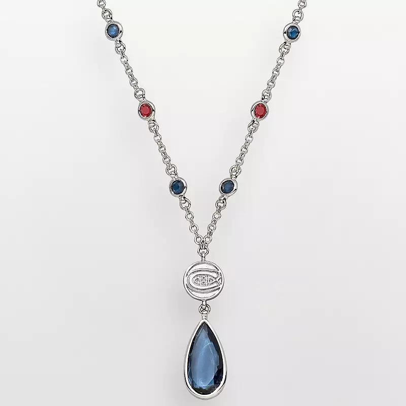 LogoArt Montreal Canadiens Silver Tone Crystal Logo Teardrop Y Necklace, Women's Product Image