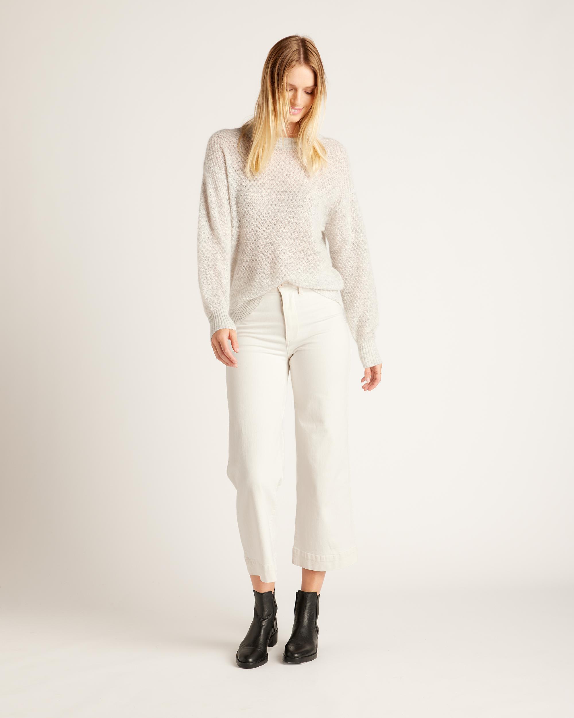 Quince | Women's Baby Alpaca-Wool Diamond Stitch Crew Neck Alpaca Sweater Product Image