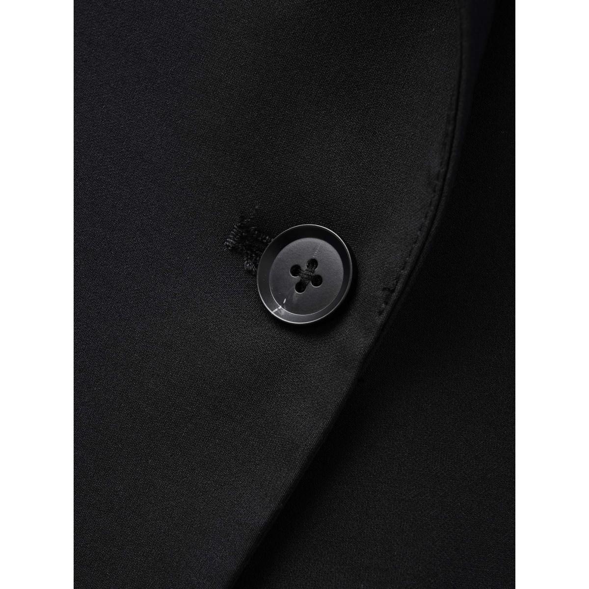 Plus Size Stretch Woven Pocket Slim-Fit Blazer Black Women Work Button Sleeve Extra Long Sleeve Suit Collar 22-24/3X Open pocket with flap At the Office Blazers BloomChic Product Image