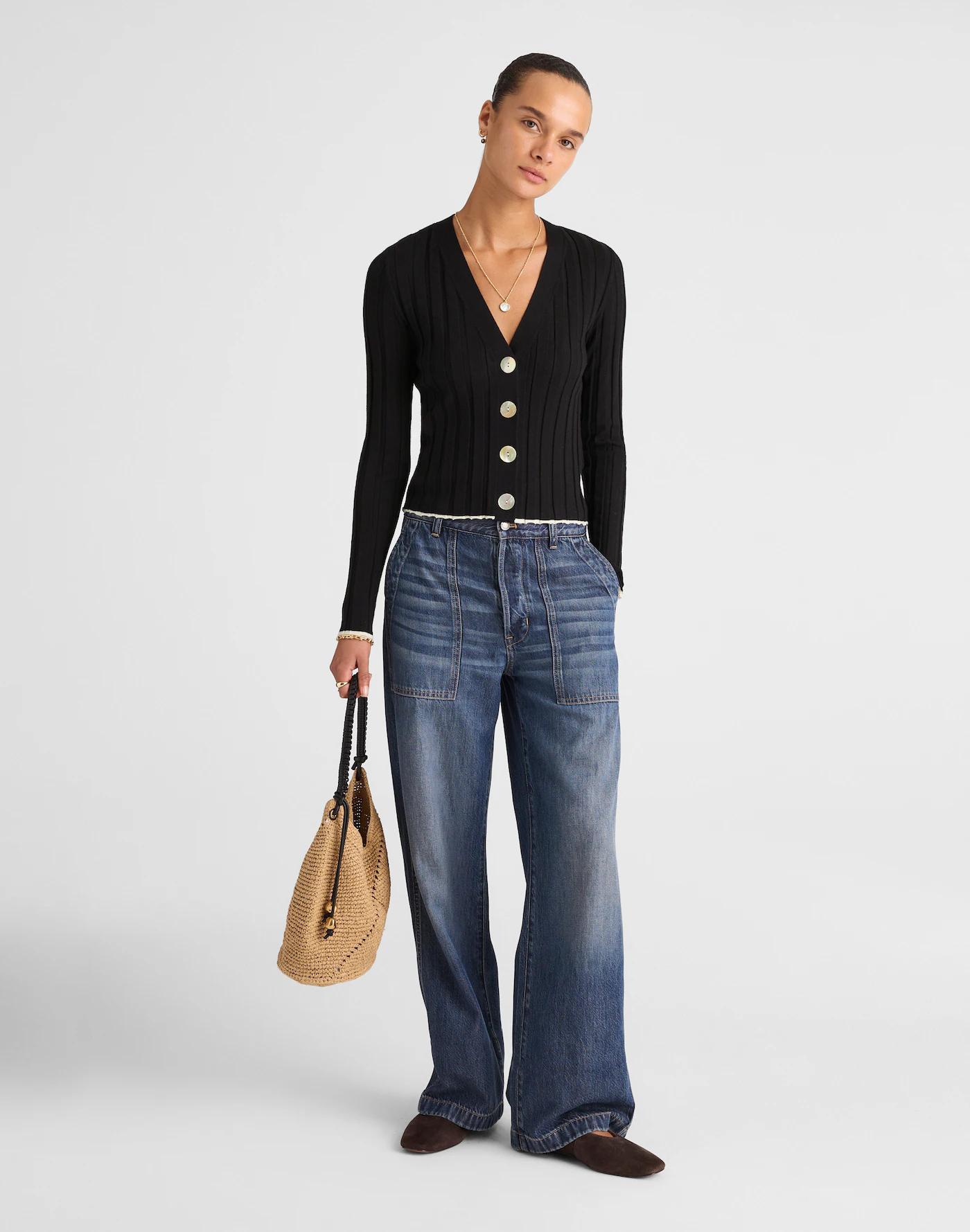 Tipped Ribbed V-Neck Cardigan Product Image