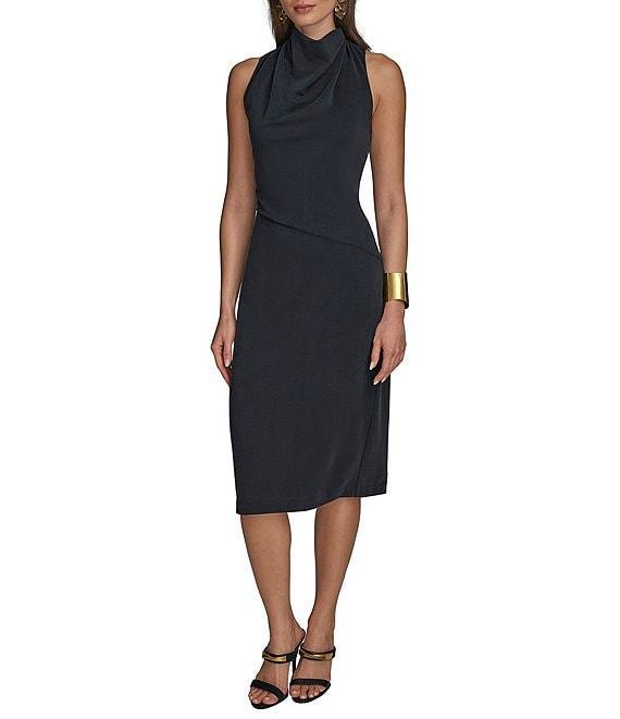 Donna Karan Cowl Neck Sleeveless Sheath Midi Dress Product Image