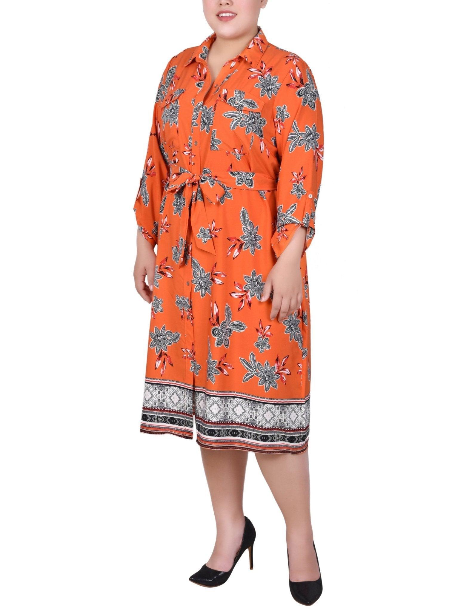 Tiger Romegarden 3/4 Roll Tab Sleeve Belted Shirtdress - Plus Product Image